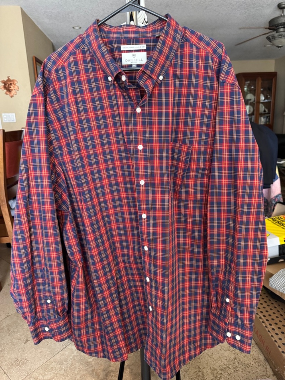 Men's Red & Navy Plaid Button-Down Shirt